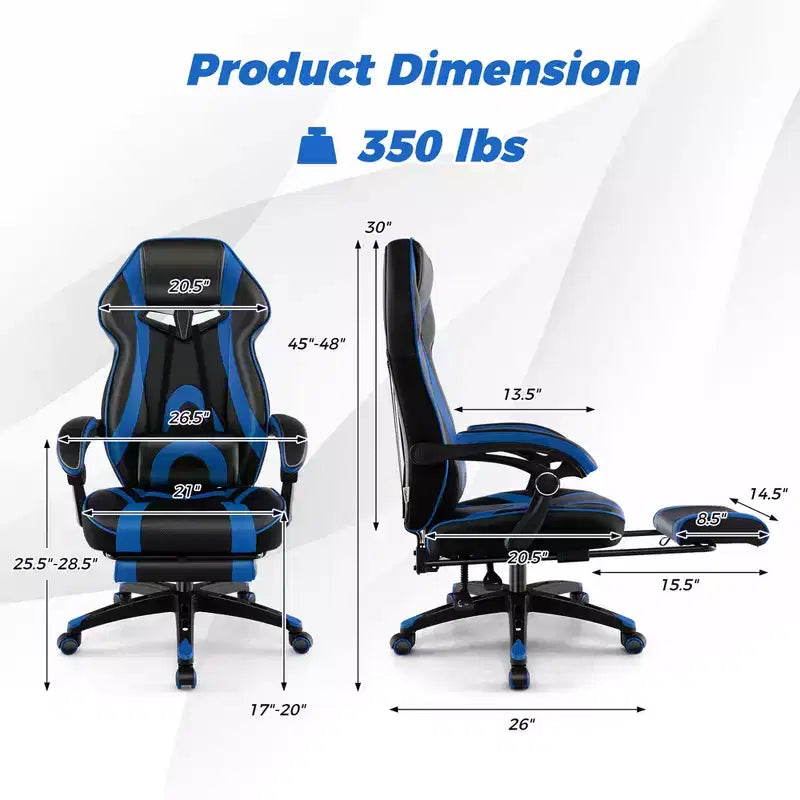 Silla de estilo de carreras de e-sports ajustable Costway con reposacabezas acolchado y soporte lumbar, azul/negro/gris/rojo