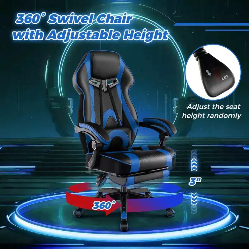 Silla de estilo de carreras de e-sports ajustable Costway con reposacabezas acolchado y soporte lumbar, azul/negro/gris/rojo