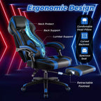 Silla de estilo de carreras de e-sports ajustable Costway con reposacabezas acolchado y soporte lumbar, azul/negro/gris/rojo