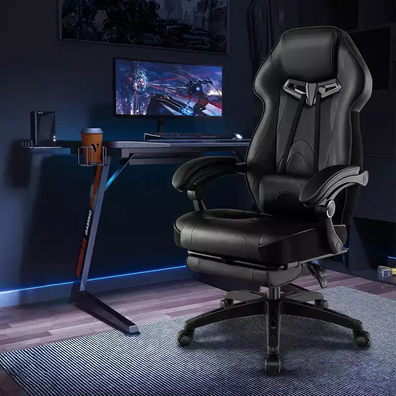 Silla de estilo de carreras de e-sports ajustable Costway con reposacabezas acolchado y soporte lumbar, azul/negro/gris/rojo
