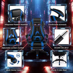 Silla de estilo de carreras de e-sports ajustable Costway con reposacabezas acolchado y soporte lumbar, azul/negro/gris/rojo