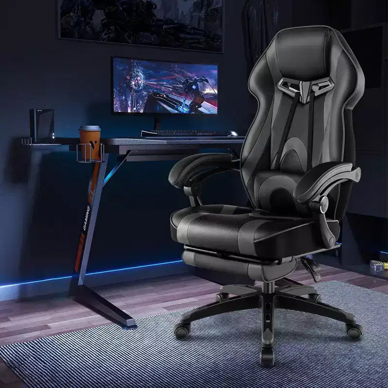 Silla de estilo de carreras de e-sports ajustable Costway con reposacabezas acolchado y soporte lumbar, azul/negro/gris/rojo