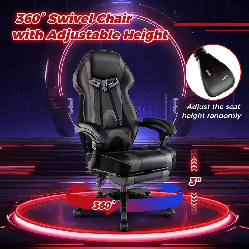 Silla de estilo de carreras de e-sports ajustable Costway con reposacabezas acolchado y soporte lumbar, azul/negro/gris/rojo