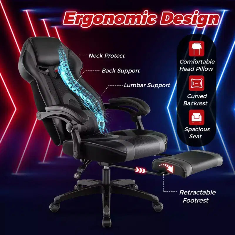 Silla de estilo de carreras de e-sports ajustable Costway con reposacabezas acolchado y soporte lumbar, azul/negro/gris/rojo