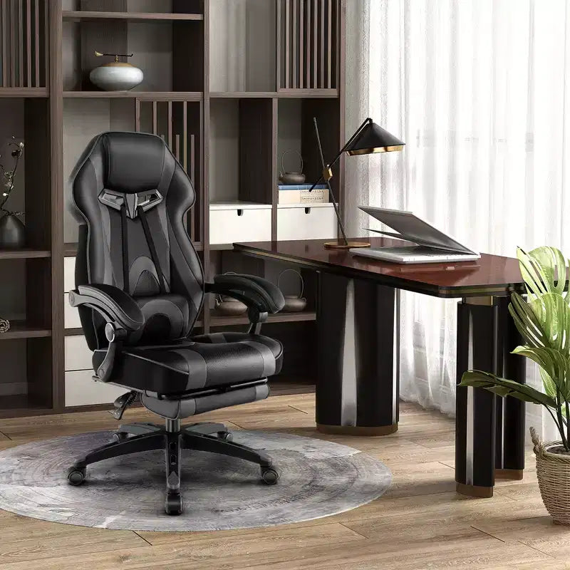 Silla de estilo de carreras de e-sports ajustable Costway con reposacabezas acolchado y soporte lumbar, azul/negro/gris/rojo