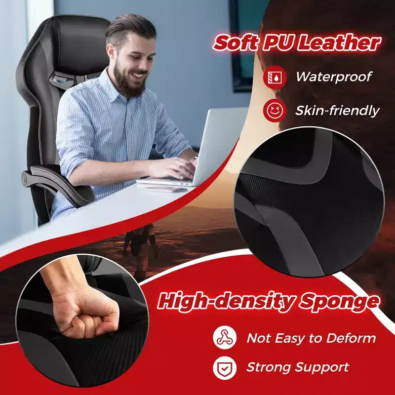 Silla de estilo de carreras de e-sports ajustable Costway con reposacabezas acolchado y soporte lumbar, azul/negro/gris/rojo