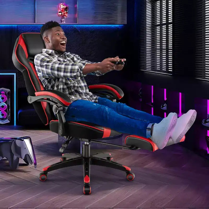 Silla de estilo de carreras de e-sports ajustable Costway con reposacabezas acolchado y soporte lumbar, azul/negro/gris/rojo