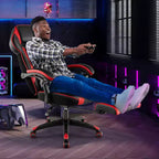 Silla de estilo de carreras de e-sports ajustable Costway con reposacabezas acolchado y soporte lumbar, azul/negro/gris/rojo