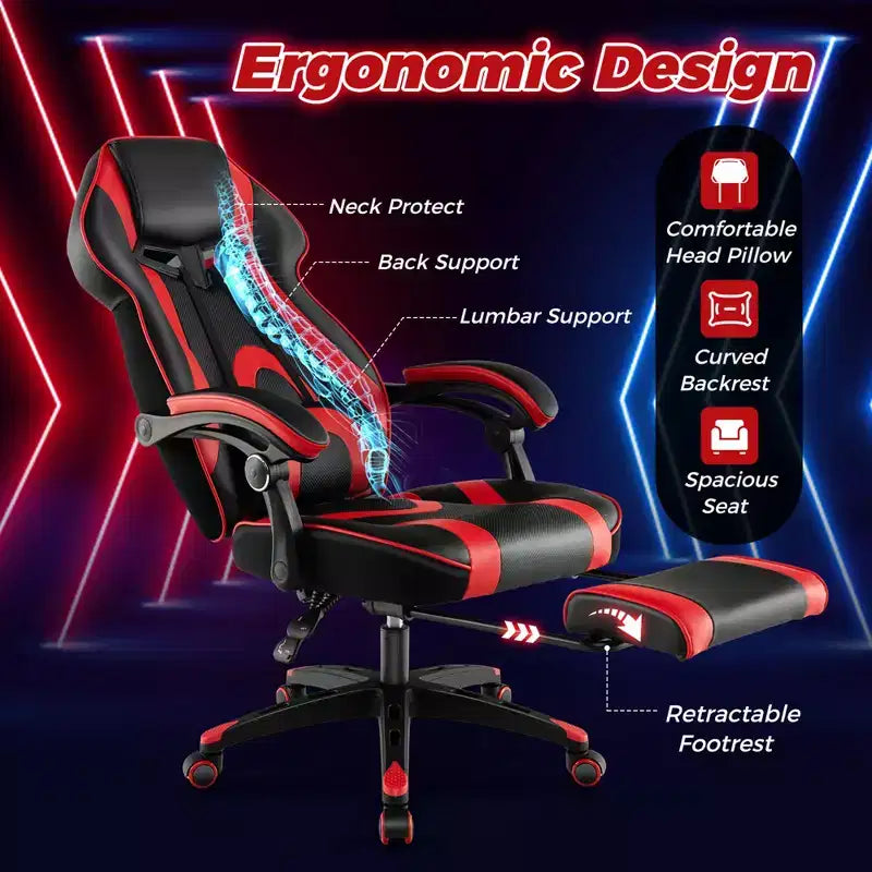 Silla de estilo de carreras de e-sports ajustable Costway con reposacabezas acolchado y soporte lumbar, azul/negro/gris/rojo