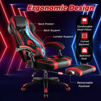 Silla de estilo de carreras de e-sports ajustable Costway con reposacabezas acolchado y soporte lumbar, azul/negro/gris/rojo