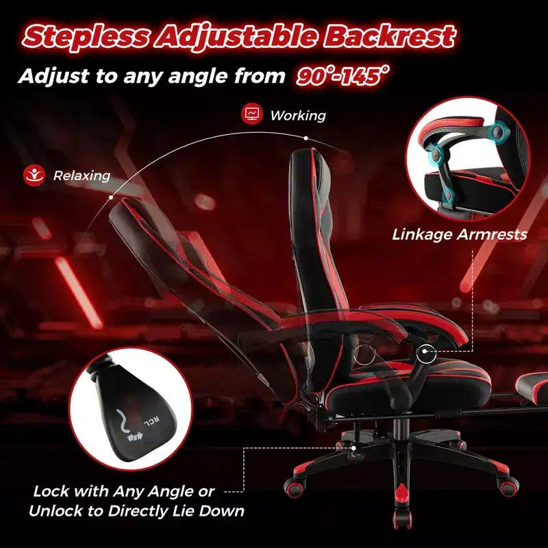 Silla de estilo de carreras de e-sports ajustable Costway con reposacabezas acolchado y soporte lumbar, azul/negro/gris/rojo