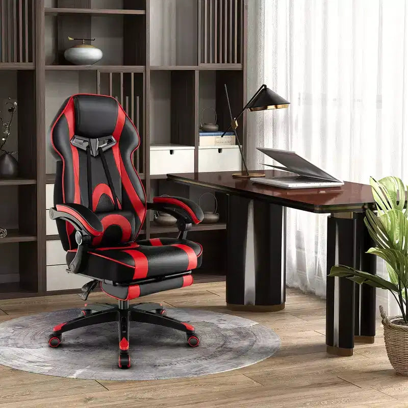 Silla de estilo de carreras de e-sports ajustable Costway con reposacabezas acolchado y soporte lumbar, azul/negro/gris/rojo
