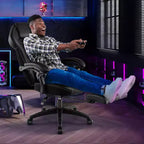 Silla de estilo de carreras de e-sports ajustable Costway con reposacabezas acolchado y soporte lumbar, azul/negro/gris/rojo