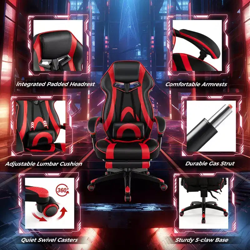 Silla de estilo de carreras de e-sports ajustable Costway con reposacabezas acolchado y soporte lumbar, azul/negro/gris/rojo