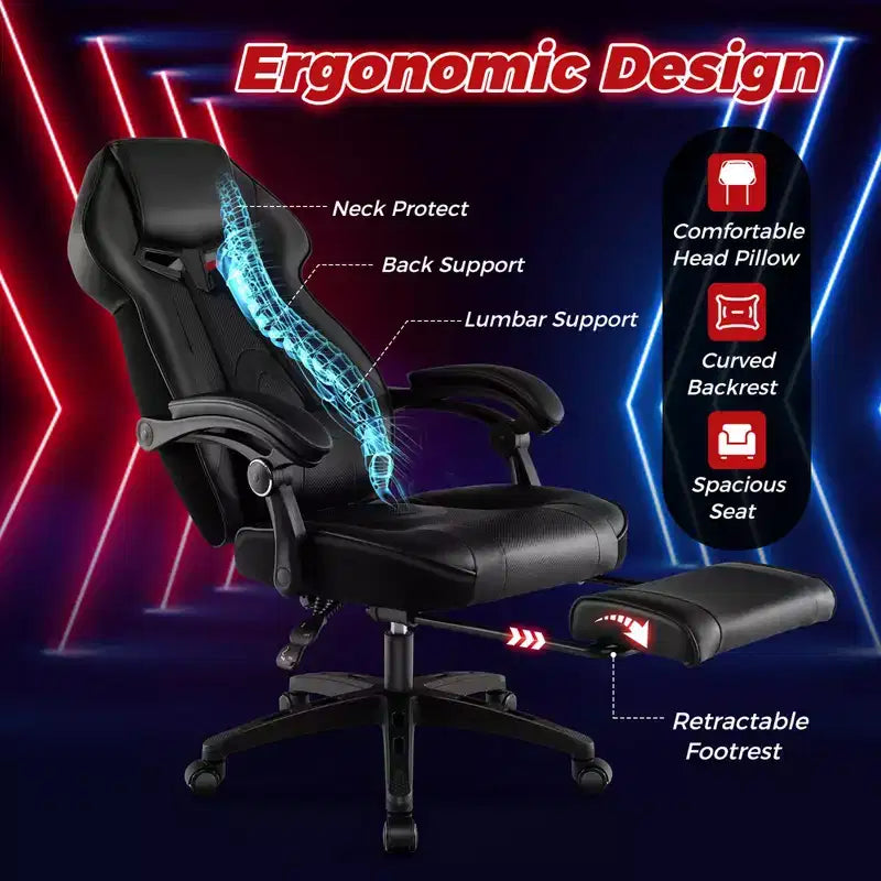 Silla de estilo de carreras de e-sports ajustable Costway con reposacabezas acolchado y soporte lumbar, azul/negro/gris/rojo