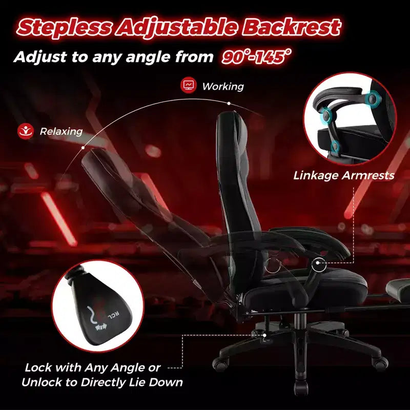 Silla de estilo de carreras de e-sports ajustable Costway con reposacabezas acolchado y soporte lumbar, azul/negro/gris/rojo