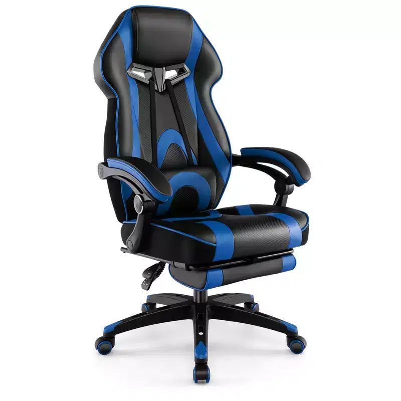 Silla de estilo de carreras de e-sports ajustable Costway con reposacabezas acolchado y soporte lumbar, azul/negro/gris/rojo
