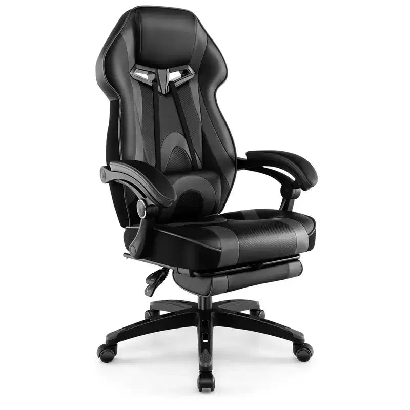 Silla de estilo de carreras de e-sports ajustable Costway con reposacabezas acolchado y soporte lumbar, azul/negro/gris/rojo