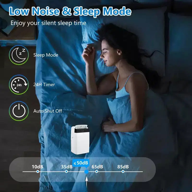 Aire acondicionado portátil de 14000 BTU 3 en 1 con control remoto, doble motor y oscilación automática