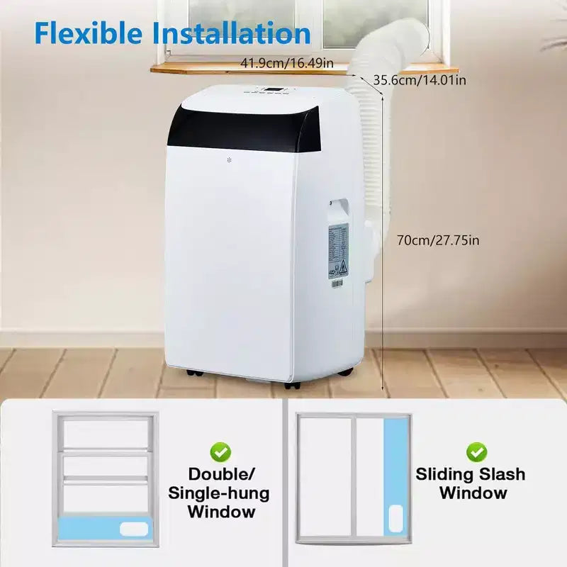 Aire acondicionado portátil de 14000 BTU 3 en 1 con control remoto, doble motor y oscilación automática