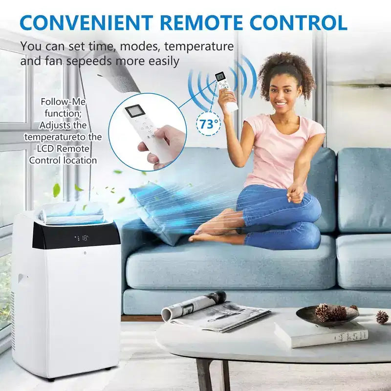 Aire acondicionado portátil de 14000 BTU 3 en 1 con control remoto, doble motor y oscilación automática