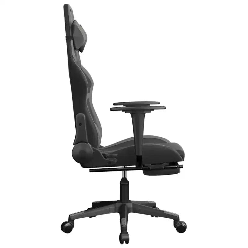 Silla gaming de masaje vidaXL con reposapiés, negra y gris, cuero sintético