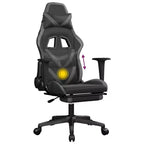 Silla gaming de masaje vidaXL con reposapiés, negra y gris, cuero sintético