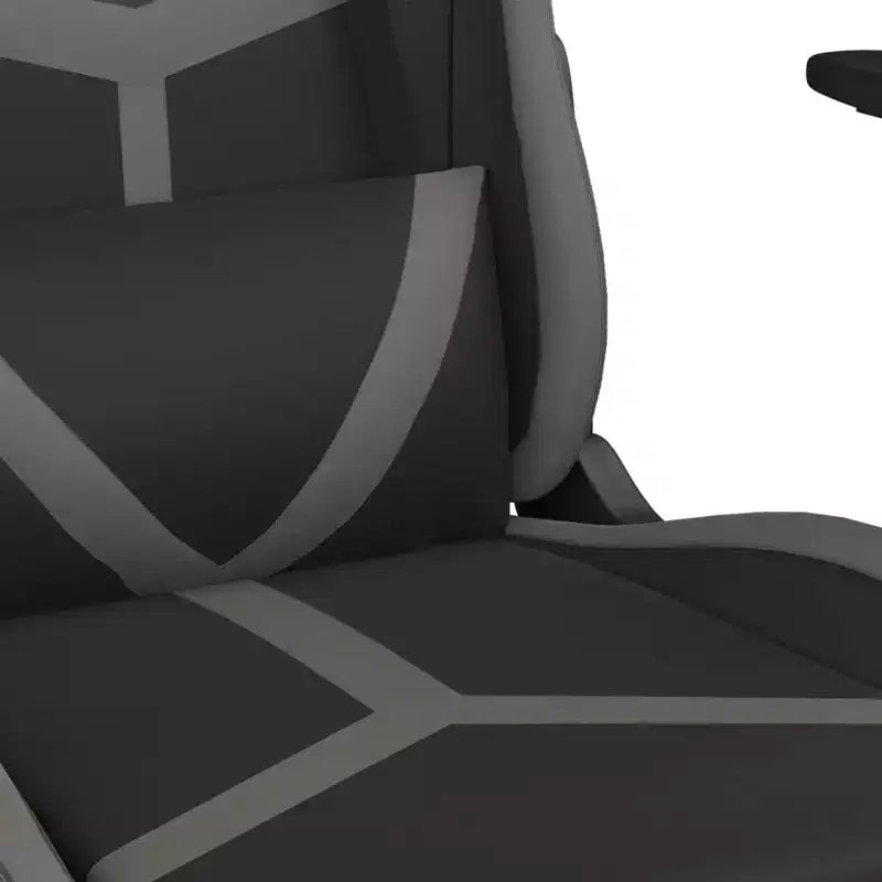 Silla gaming de masaje vidaXL con reposapiés, negra y gris, cuero sintético