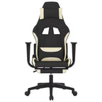 vidaXL Silla de Gaming de Masaje con Reposapiés, Negra y Crema, Tela