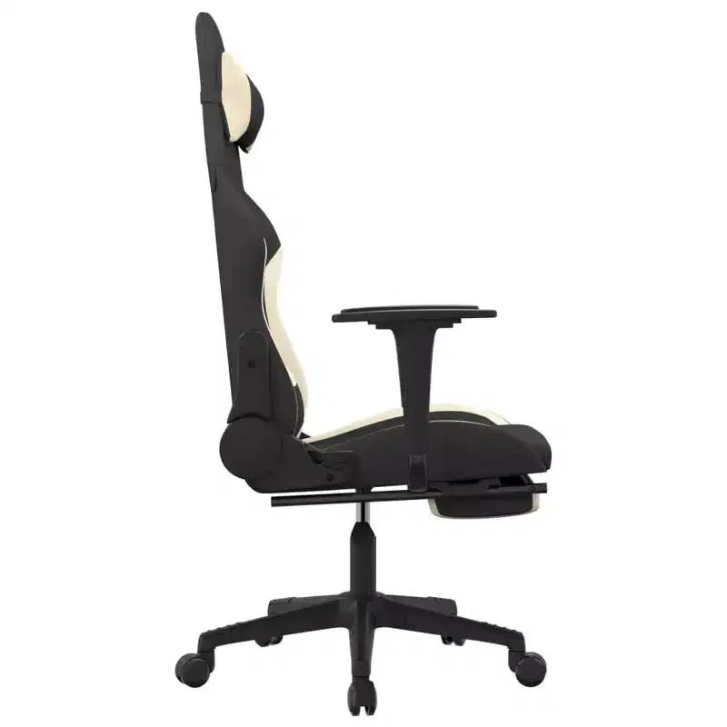 vidaXL Silla de Gaming de Masaje con Reposapiés, Negra y Crema, Tela