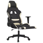 vidaXL Silla de Gaming de Masaje con Reposapiés, Negra y Crema, Tela