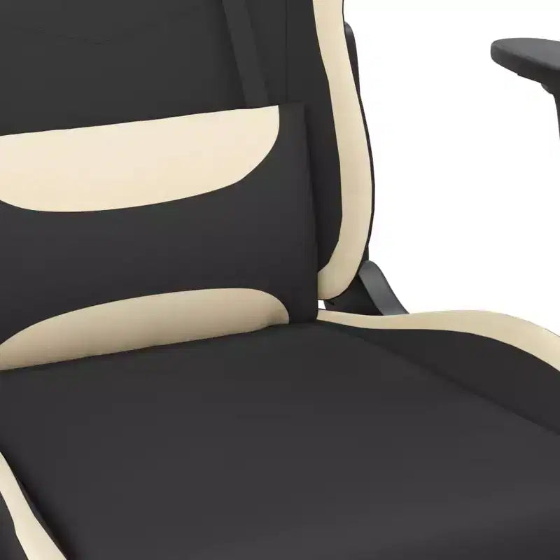 vidaXL Silla de Gaming de Masaje con Reposapiés, Negra y Crema, Tela