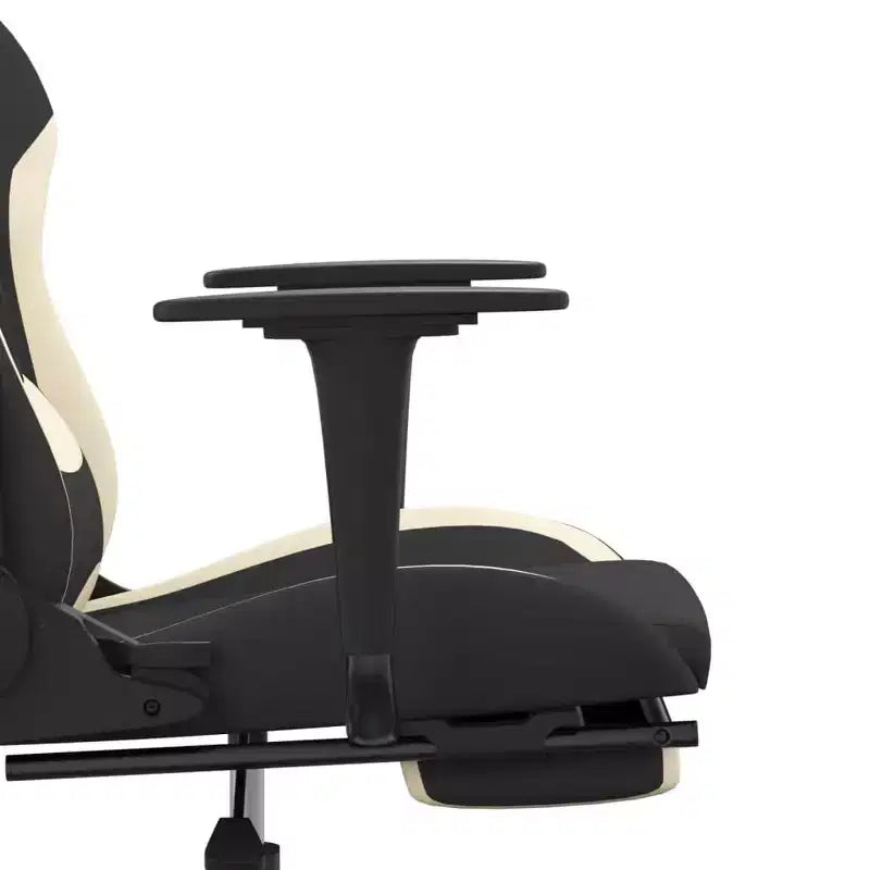 vidaXL Silla de Gaming de Masaje con Reposapiés, Negra y Crema, Tela