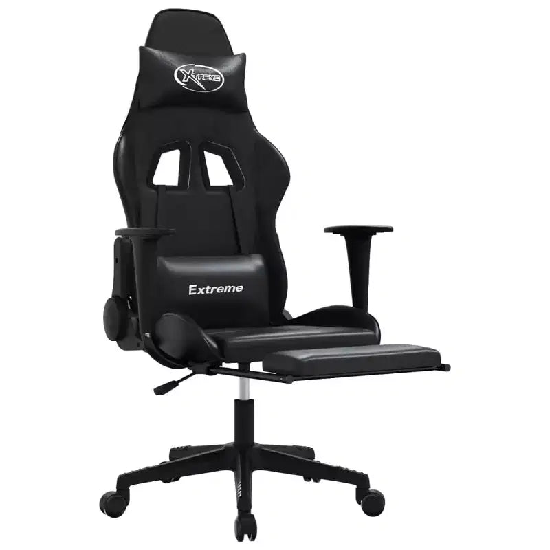 vidaXL Silla de Gaming de Masaje con Reposapiés, Negra, Cuero Sintético