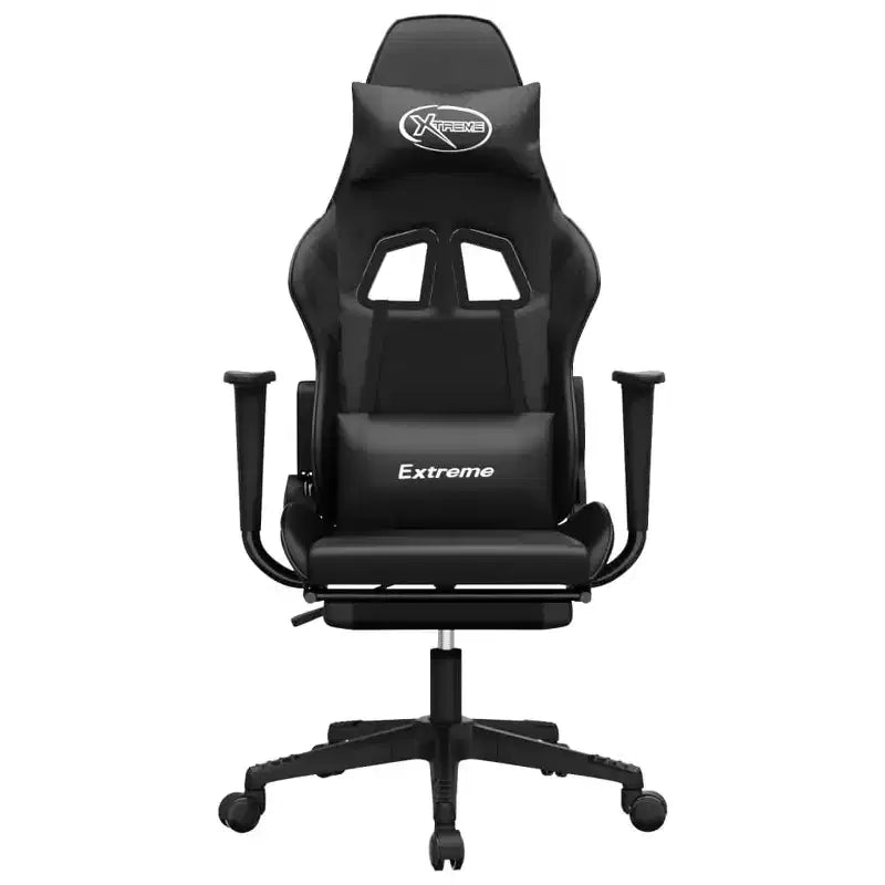 vidaXL Silla de Gaming de Masaje con Reposapiés, Negra, Cuero Sintético