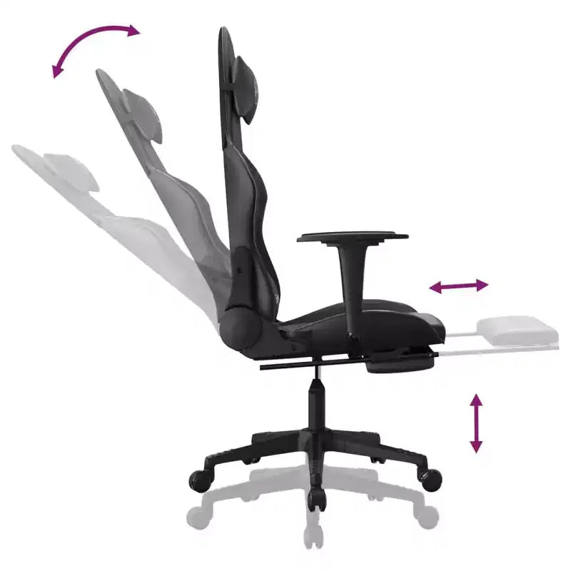 vidaXL Silla de Gaming de Masaje con Reposapiés, Negra, Cuero Sintético