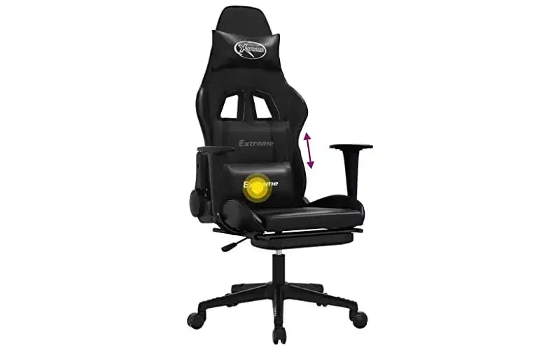 vidaXL Silla de Gaming de Masaje con Reposapiés, Negra, Cuero Sintético