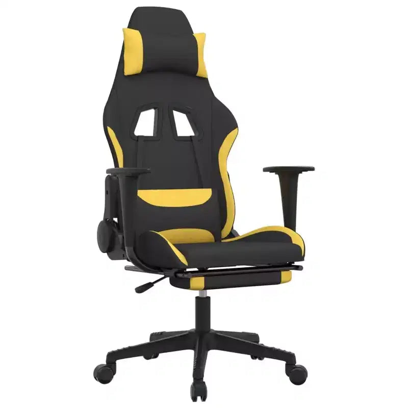 Silla de Masaje Gaming vidaXL con Reposapiés, Negra y Amarilla, de Tela