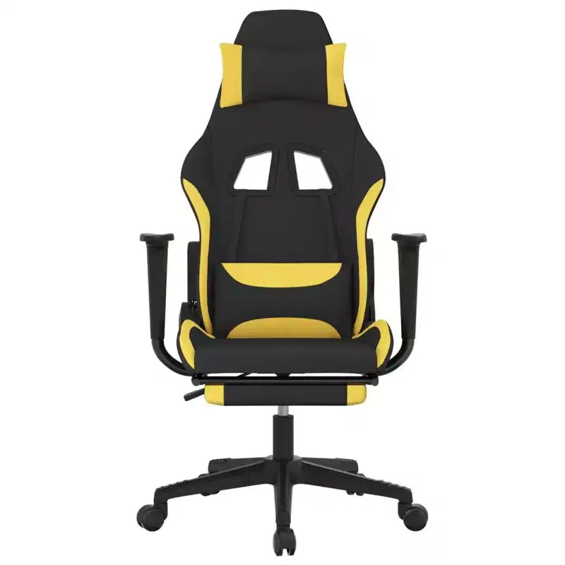 Silla de Masaje Gaming vidaXL con Reposapiés, Negra y Amarilla, de Tela