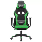 Silla gaming de masaje vidaXL con reposapiés, negra y verde, piel sintética