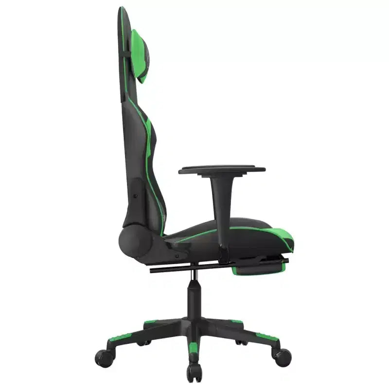 Silla gaming de masaje vidaXL con reposapiés, negra y verde, piel sintética