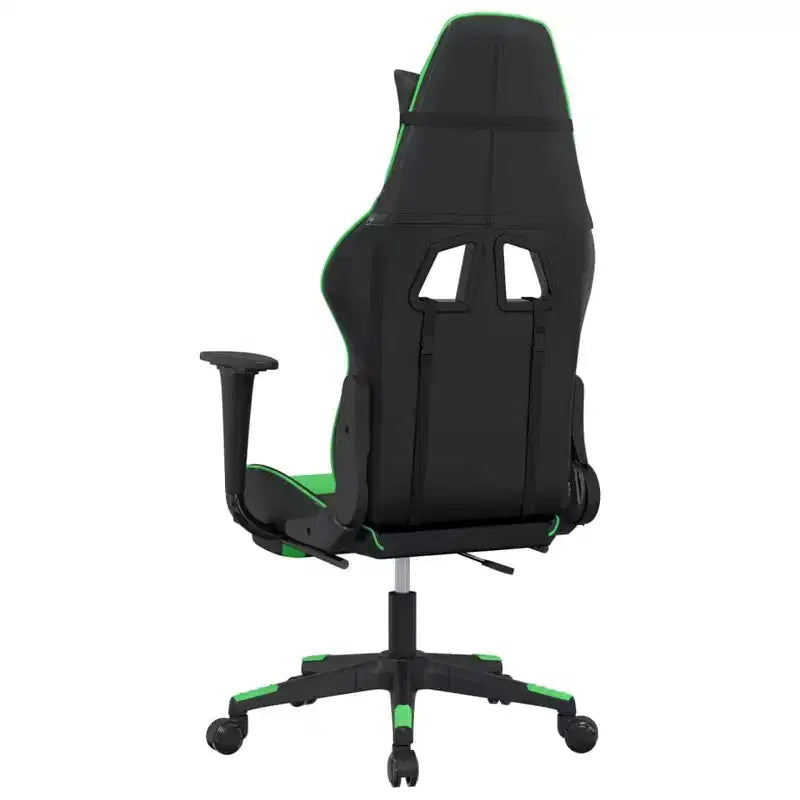 Silla gaming de masaje vidaXL con reposapiés, negra y verde, piel sintética