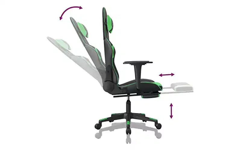 Silla gaming de masaje vidaXL con reposapiés, negra y verde, piel sintética