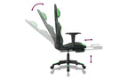 Silla gaming de masaje vidaXL con reposapiés, negra y verde, piel sintética