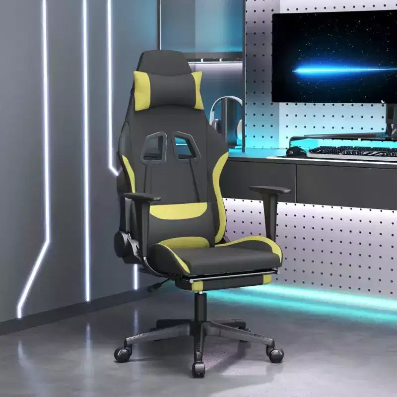 vidaXL Silla de Gaming de Masaje con Reposapiés, Negra y Verde Claro, Tela
