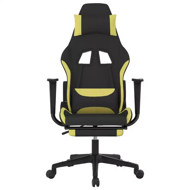 vidaXL Silla de Gaming de Masaje con Reposapiés, Negra y Verde Claro, Tela