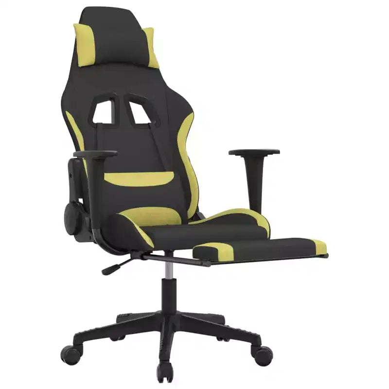 vidaXL Silla de Gaming de Masaje con Reposapiés, Negra y Verde Claro, Tela