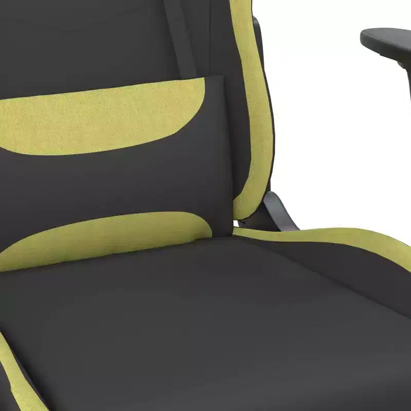vidaXL Silla de Gaming de Masaje con Reposapiés, Negra y Verde Claro, Tela