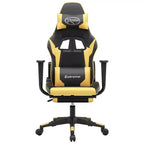 Silla de juegos con reposapiés vidaXL, negra y dorada, de cuero sintético