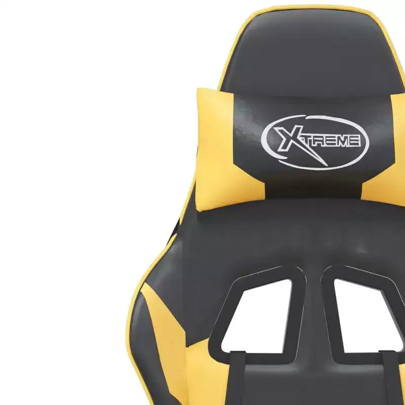 Silla de juegos con reposapiés vidaXL, negra y dorada, de cuero sintético